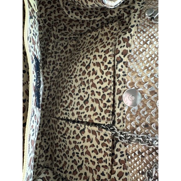 Jessica McClintock Snake Skin Shoulder Bag Double Chain Strap Leopard Interior - Picture 7 of 7